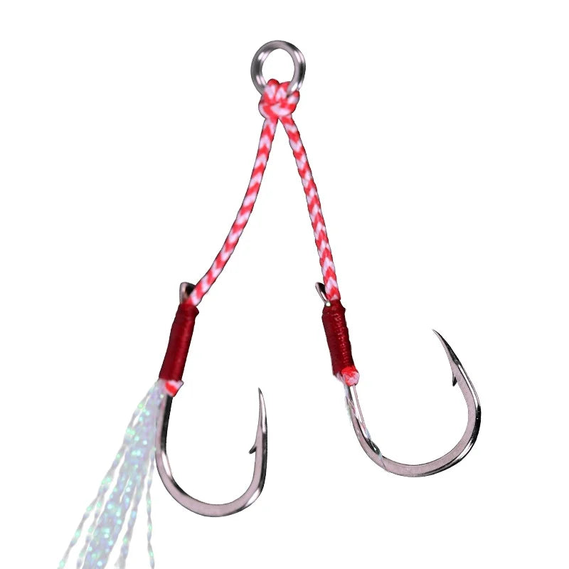 DORISEA High Carbon Steel Circle Hooks Double Jig Assist Jigging Assistant Feather 10#-16# Fishing Hooks for Catfish Saltwater