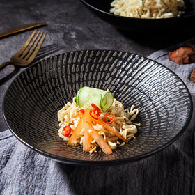 Factory Direct Wholesale Modern Eco-Friendly Customized Ceramic Stone Noodle Bowl Matte Black Porcelain Ramen Bowls