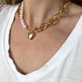 Pearl Chain Necklace Half Pearl and Chain Necklace Thick Chain Necklace