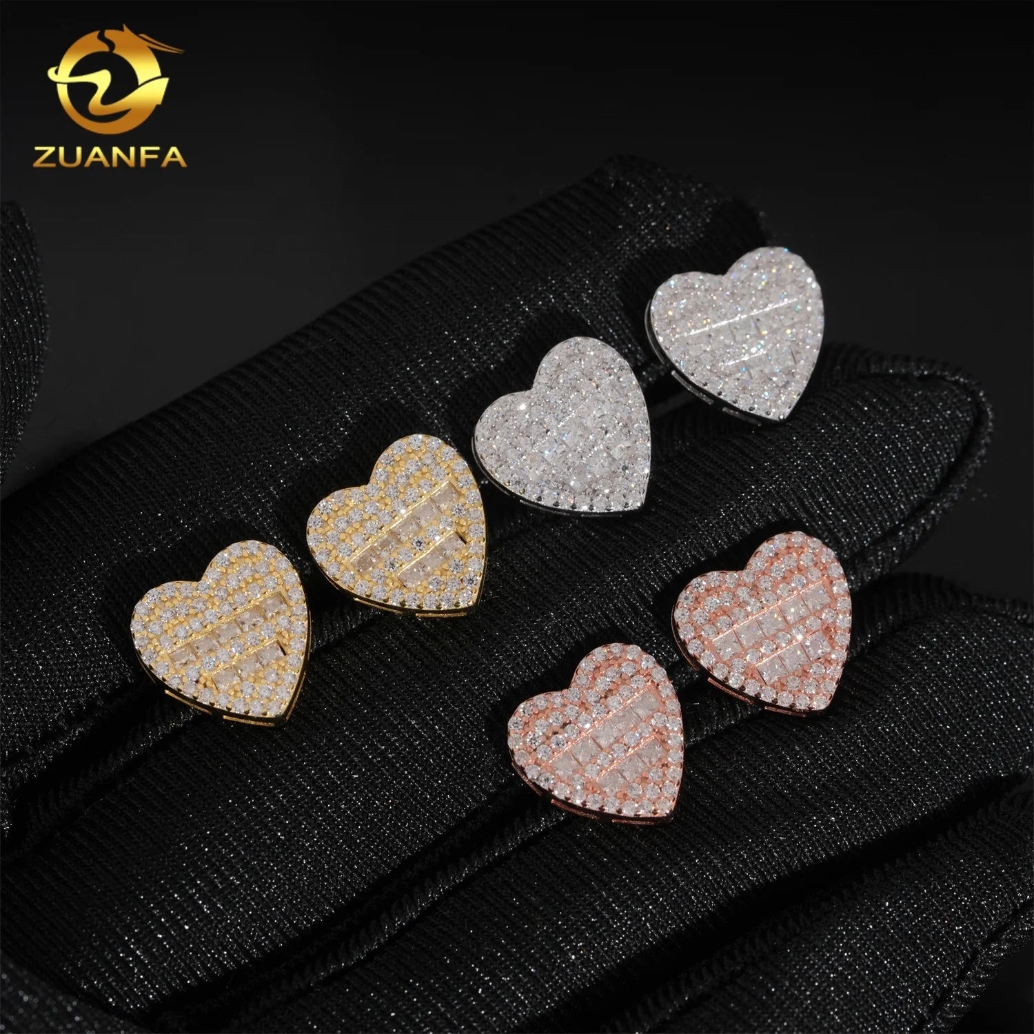 Hot Selling Popular Iced Out Hip Hop 925 Sterling Silver Moissanite Diamond Love Heart Stud Earrings