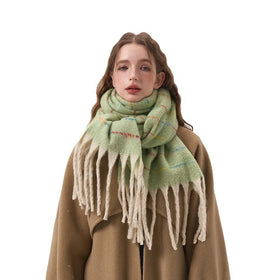 Landfond Accessory Winter Gradient Color Soft Touch Striped Scarf Retro Unisex Warm Soft Scarf