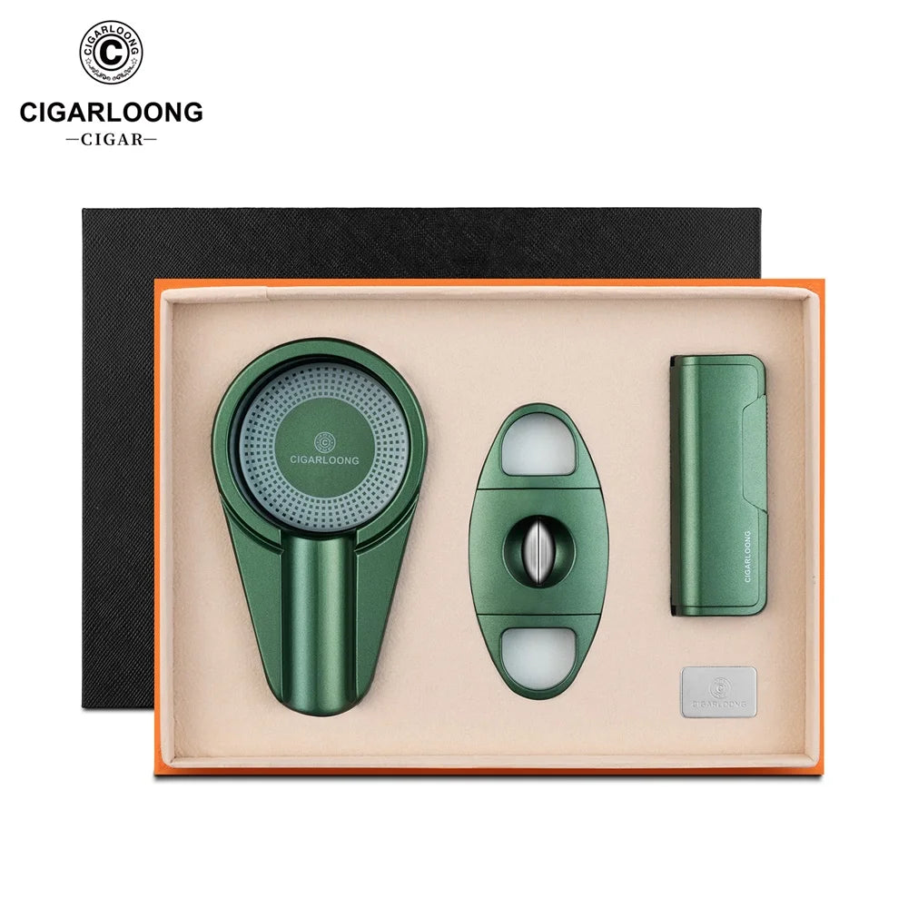 CIGARLOONG Hot Selling Cigar Lighter Cutter Ashtray Kit Cigar Set Gift Box Portable Luxury Travel Cigar Accessories