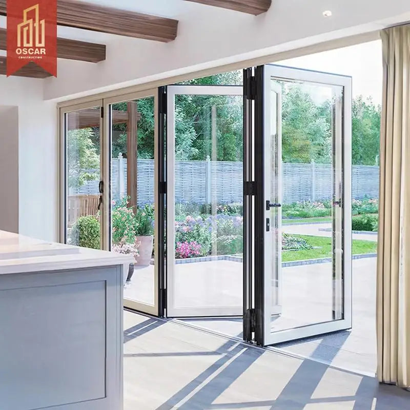 Space-Saving Durable Folding Glass Doors Warehouses Garages and Homes Bi-Fold Design Clear View Easy Installation Folding Door