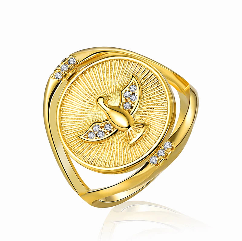2022 Latest Trendy Certified Jewelry Brass 14k Gold Plated Men's Eagle Zircon Gemstone Rings Double Sided