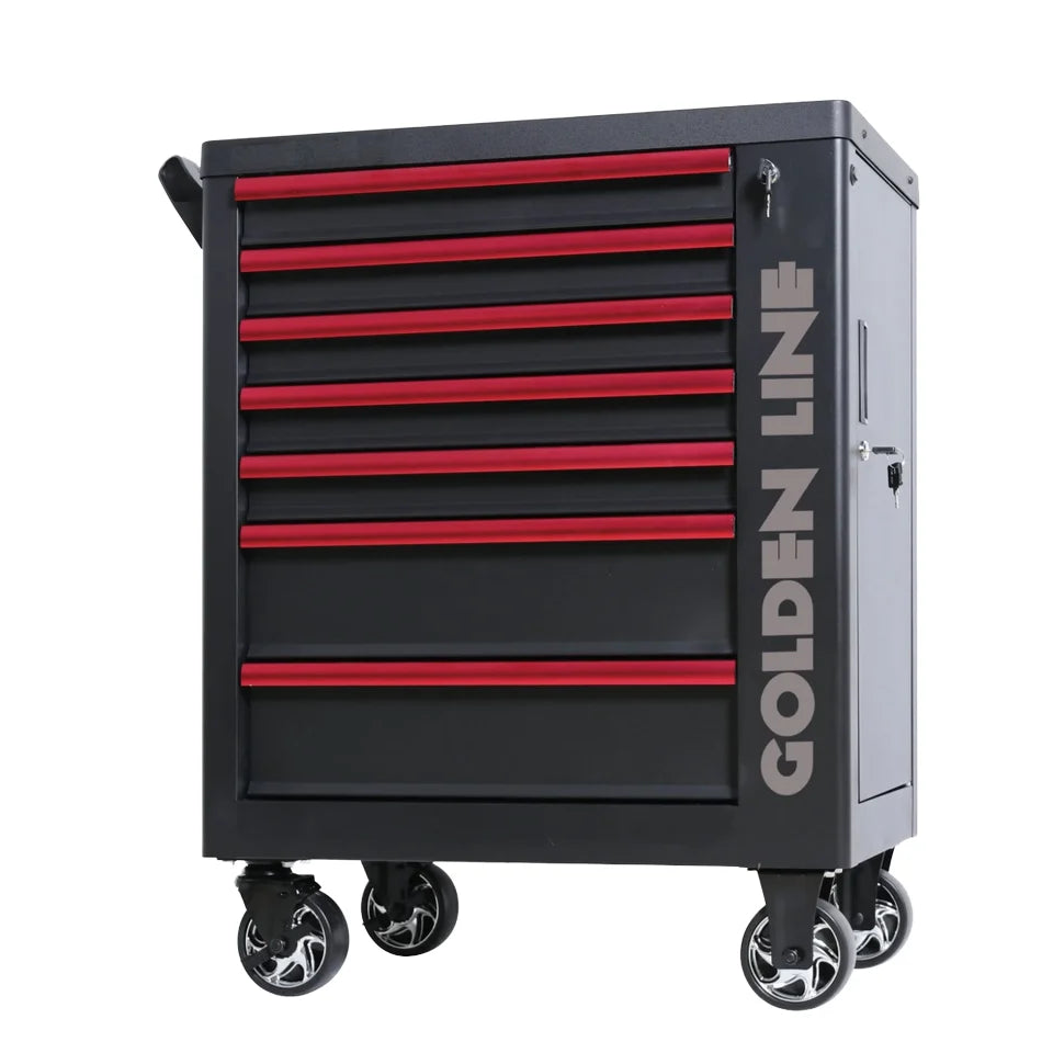 7-Drawer Metal Tool Cabinet Chest with Handle Casters Steel Workshop Trolley for Storage Powder Coating Finish OEM Customizable