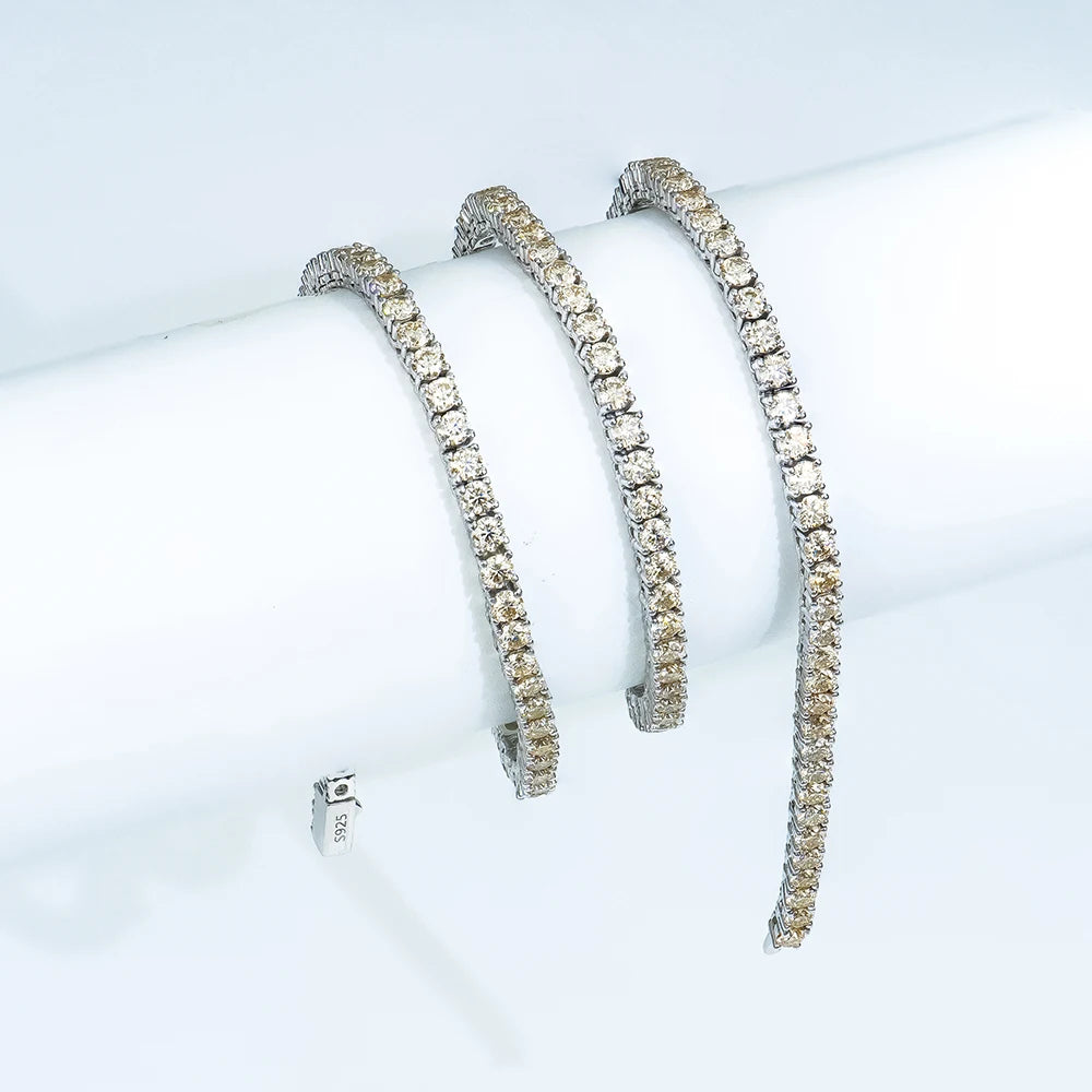 High-end Jewelry 925 Silver Necklace Rhodium Plated Round Brilliant Cut Original Champagne Color Moissanite Tennis Link Chain