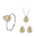 Fine Jewelry Engagement Bridal Diamond Jewelry Set 925 Sterling Silver Yellow Drop-Shaped Zirconia Ring Earrings Necklace Sets