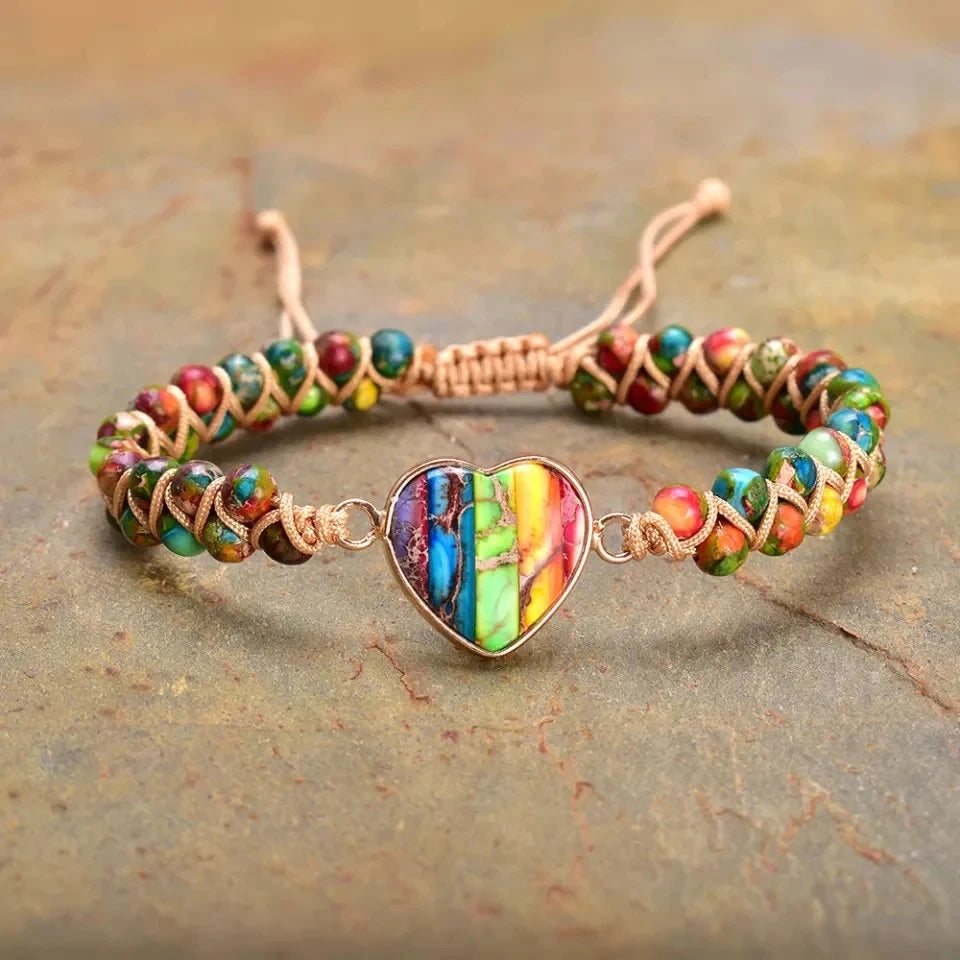 Dainty Heart Chakra Bracelet for Women Valentines Gift Double-layer Meditation Yoga Healing Crystal Friendship Bracelet