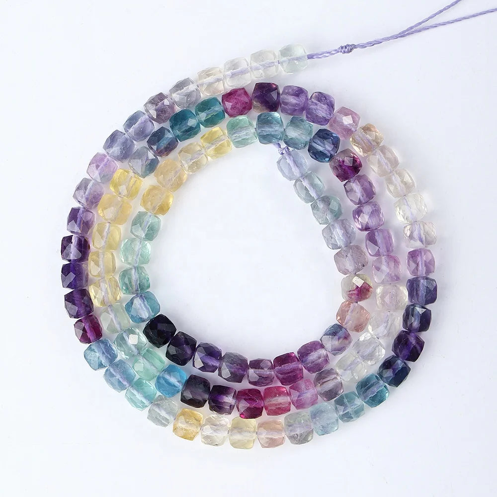 Wholesale A+ Natural 4mm Colorful Fluorite Faceted Cube Beads Loose Gemstone Beads for Jewelry Making