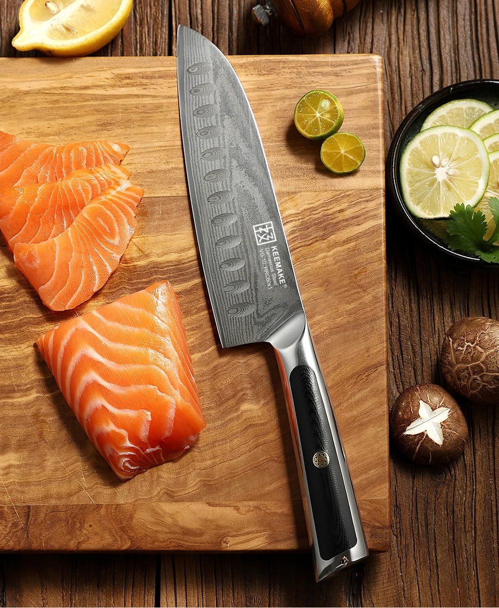 KEEMAKE Hot Sale 7 Inch Japanese Santoku Chef Knife 67 Layers Damascus Steel Razor Sharp Kitchen Santoku Knife with G10 Handle