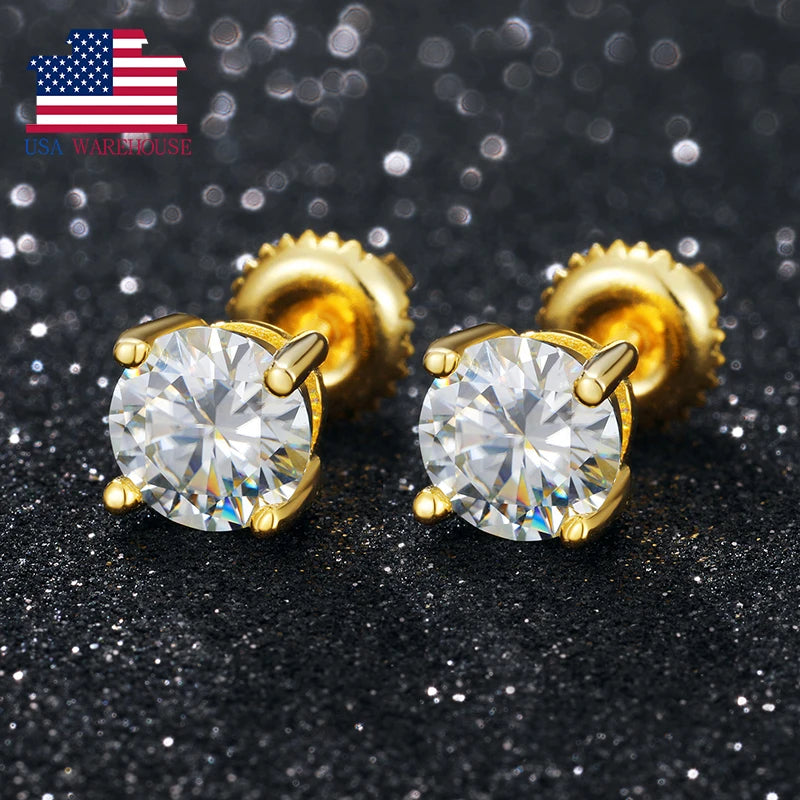 USA Warehouse Luxury 18K Gold Plated 925 Sterling Silver 6mm 0.8ct VVS Moissanite Diamond Halo Solitaire Stud Earrings