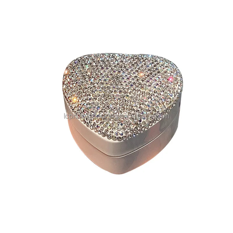 Rhinestone Decorated Heart Shape Luxury LED Champagne Fashion Wedding Ring Box Special Jewelry Gift Boxes with Velvet Insert
