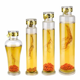 Hot Sale 500ml 1L 1.5L 2L 3L Thickened Bottom High Borosilicate Glass Ginseng Wine Bottle Screw Cap Decal Luxury Clear Custom