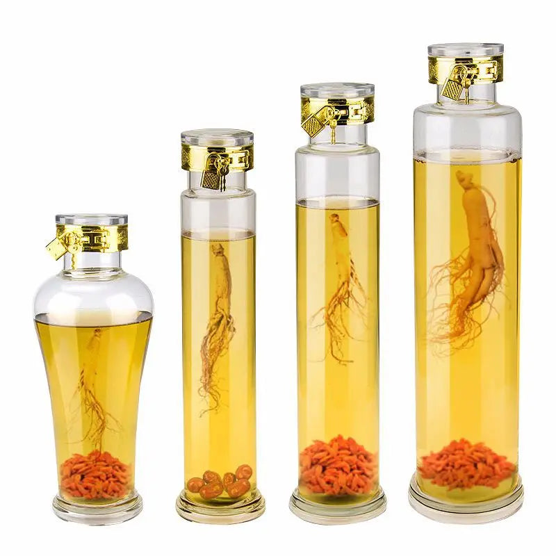 Hot Sale 500ml 1L 1.5L 2L 3L Thickened Bottom High Borosilicate Glass Ginseng Wine Bottle Screw Cap Decal Luxury Clear Custom