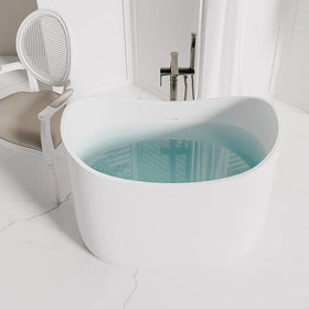 Exquisite Comfortable Deep Soaking Bathtub New Design White Solid Surface Artificial Stone Freestanding for Hotel Bathroom