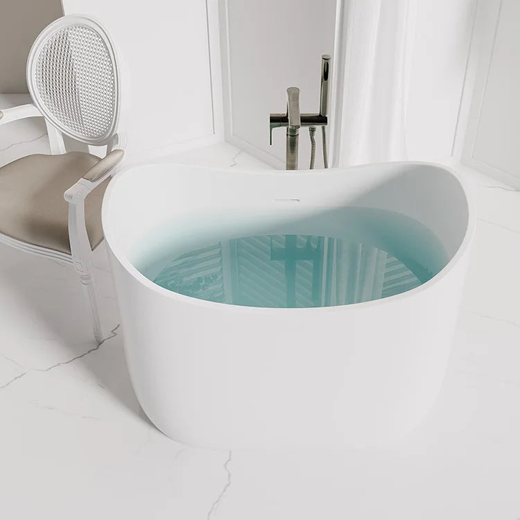 Exquisite Comfortable Deep Soaking Bathtub New Design White Solid Surface Artificial Stone Freestanding for Hotel Bathroom