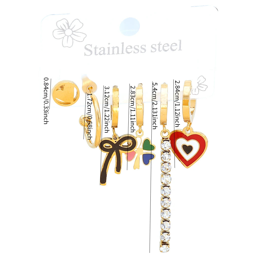 Women's Stainless Steel Flower Heart Crystal Drop Earrings Trendy Butterfly Shape Anti-Rust Ear Jewelry for Party Fashion