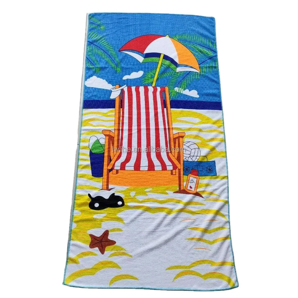 Wholesale Stock Cheap Super Soft Scenery Reactive Print Promotional Bath Swimming Beach Towel