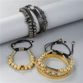 2025 Best Selling Copper Inlaid Zircon Bracelet Stainless Steel Open Weave Crown Layered Bracelet for Men
