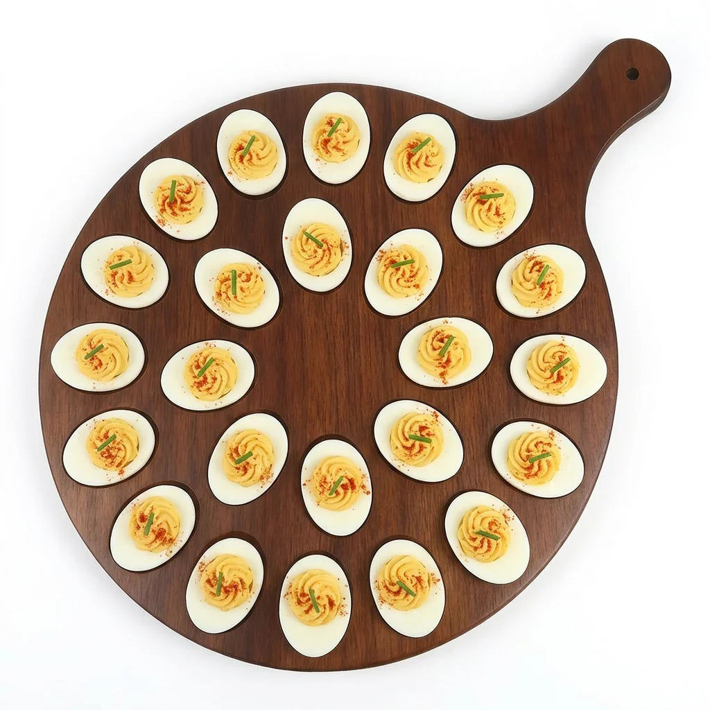 [DDP] Acacia Wood Deviled Egg Platter 12-Slot Egg Holder Serving Tray for Easter Party Reversible Cheese & Charcuterie Board