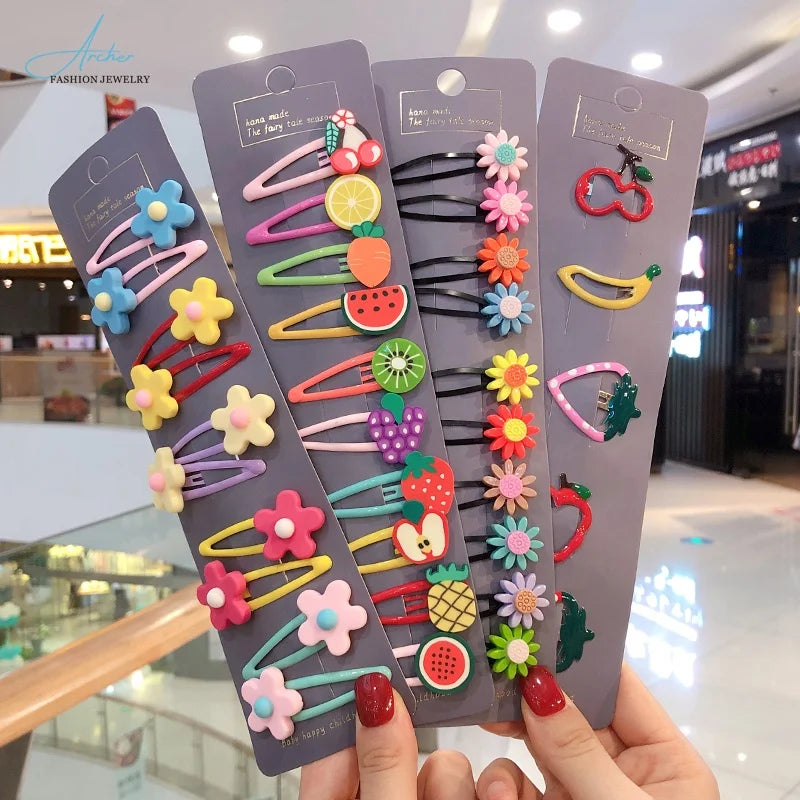 Girls Cute Sweet Cartoon Animals Fruit 5 Hairpins Children Lovely Hair Clips Daily Use Hair Accessories