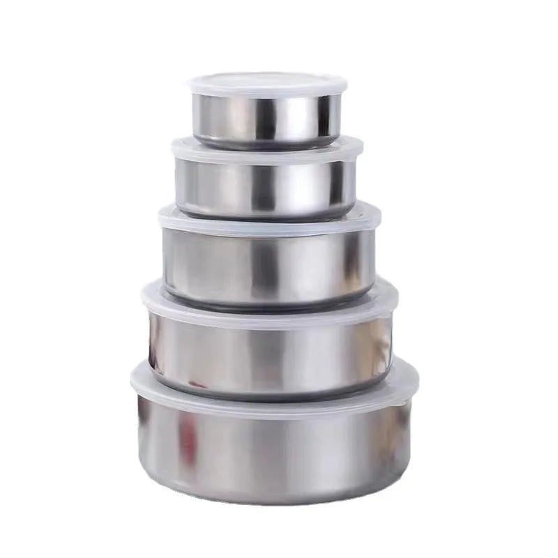 5 PCS Stainless Steel Food Container Stainless Steel Food Storage Container Mixing Bowl Set Protect Fresh Box With Plastic Lid