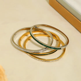 Gold Plated Steel Metal 18K Bracelet Bangle Zircon Inserting Narrow Band Cuff Bangle 4MM Width Color Diamond Tarnish Free