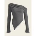 Long Sleeve Casual Sweater Handkerchief Hem Women Solid Autumn Winter Grunge Asymmetrical Neck Rib-knit Tee Strapless Blouse