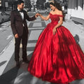 Fashion Quinceanera Dresses Off Shoulder Red Formal Party Gowns Sweetheart Sequined Lace Applique Ball Gown MQ427