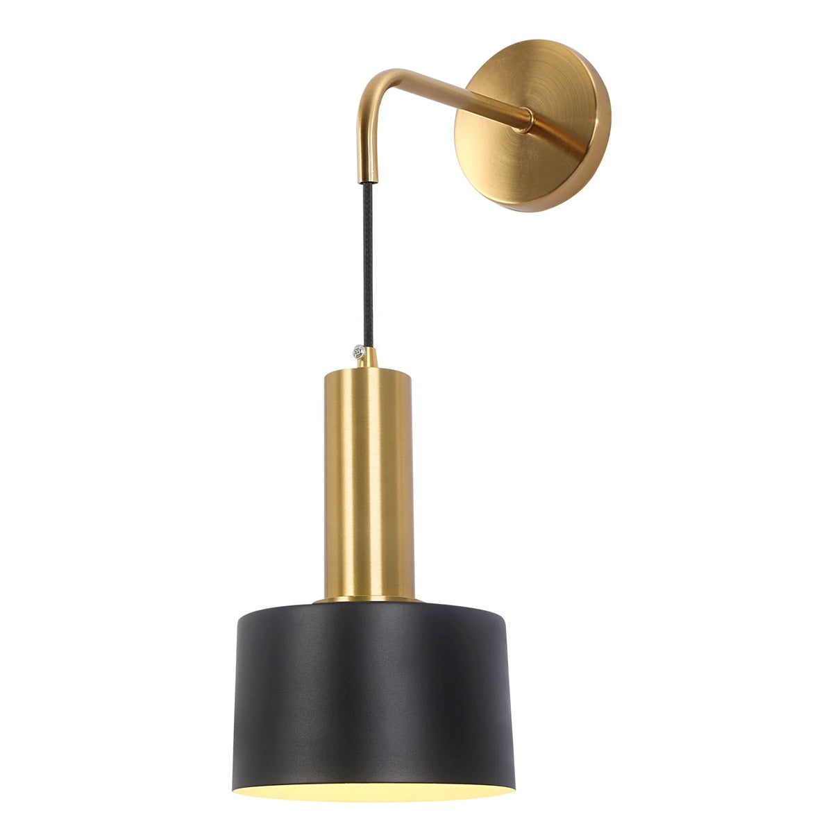 Factory Decorative Adjustable Base Brushed Brass Finished Paint Lampshade Black Metal Wall Lamp