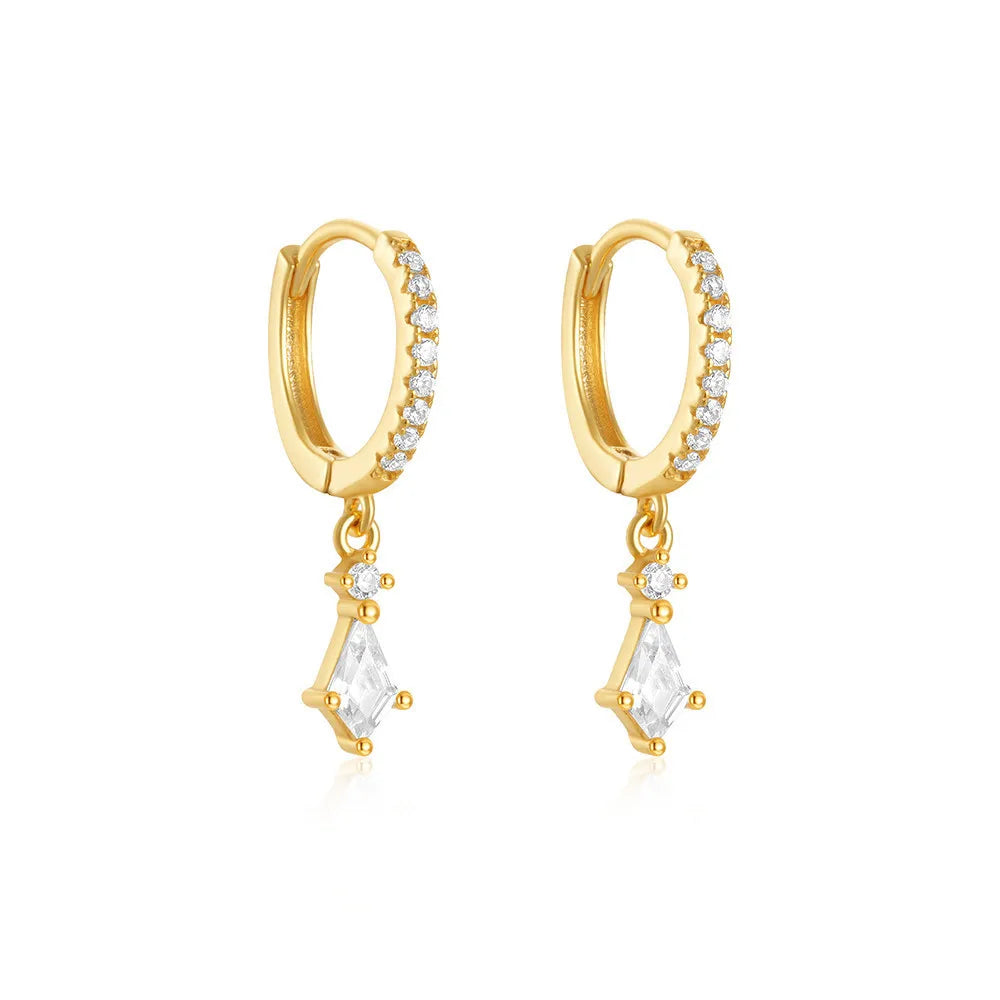 925 Sterling Silver Trendy Earrings Jewelry for Girls Geometric Rhombus Water Drop Diamond Gold Plated Hoop Earrings Women