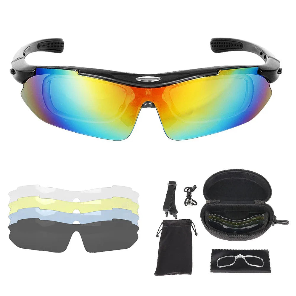 Tactical TR90 Polarized Cycling Glasses 5 Interchangeable Lenses UV400 Sunglasses for Outdoor Sports Anti-Fog & Bike Goggles