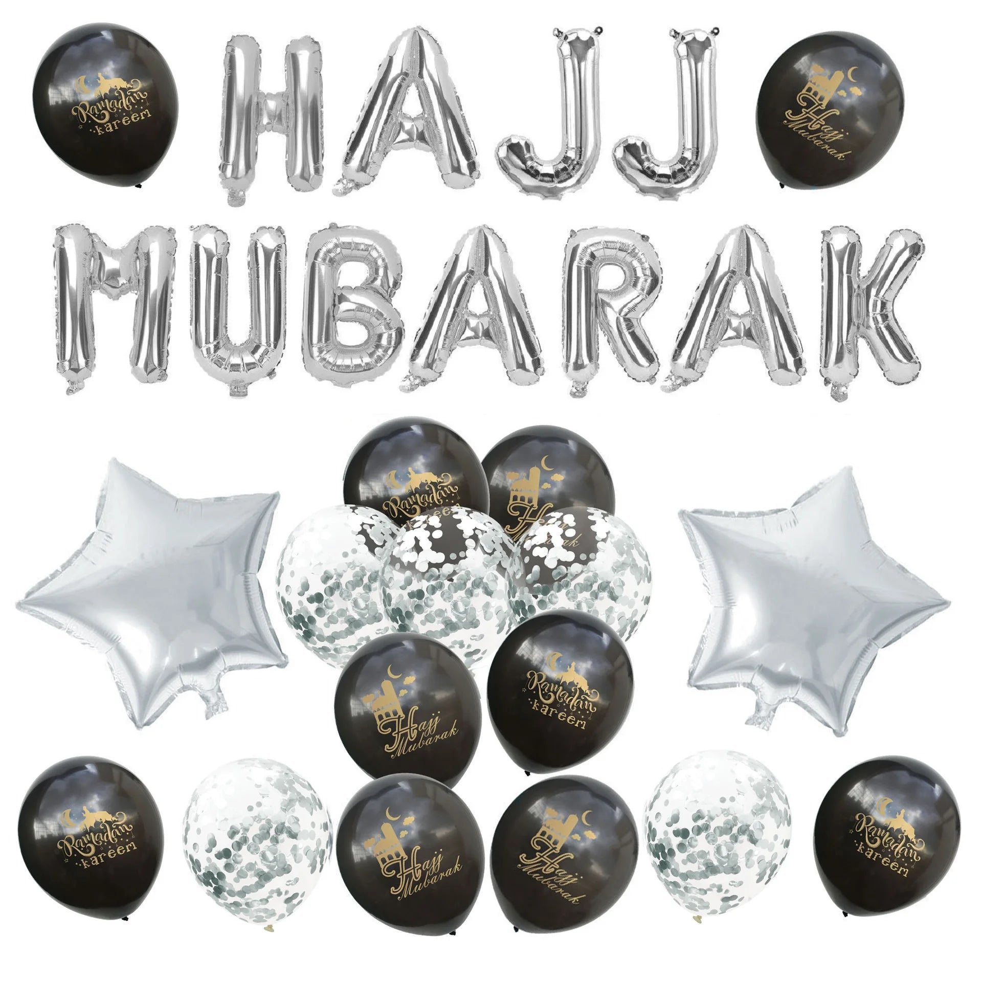 HAJJ MUBARAK Silver and Black Party Celebration Venue Layout Balloon Decoration Kit  EID MUBARAK Home Party Supplies XJ0475-2