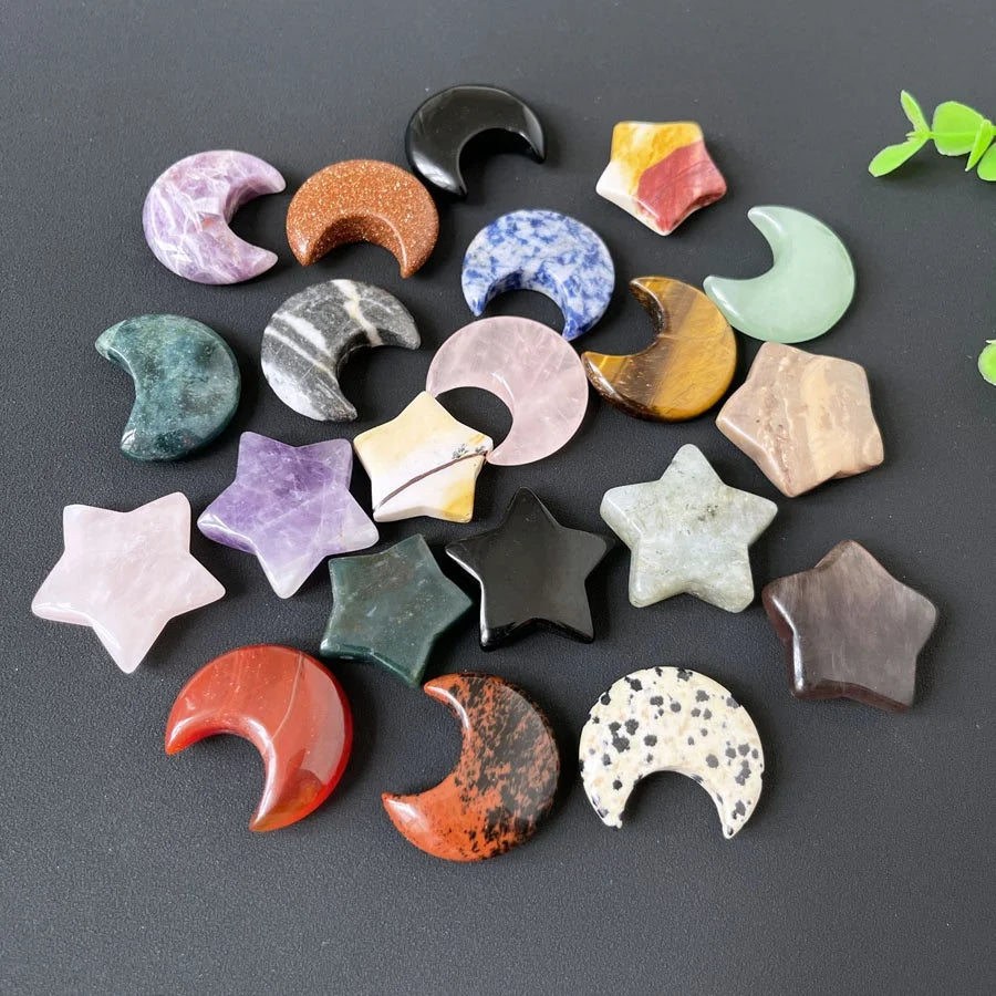 Wholesale Charms Hand Carved Blossom Agate Moon Stone Reiki Healing Stones Crystals Stars