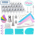 57pcs Kitchen Flower Cupcake Decorating Piping Nozzles Cake Piping Tips Eco-Friendly Food Contact Safe Stainless Steel Baking