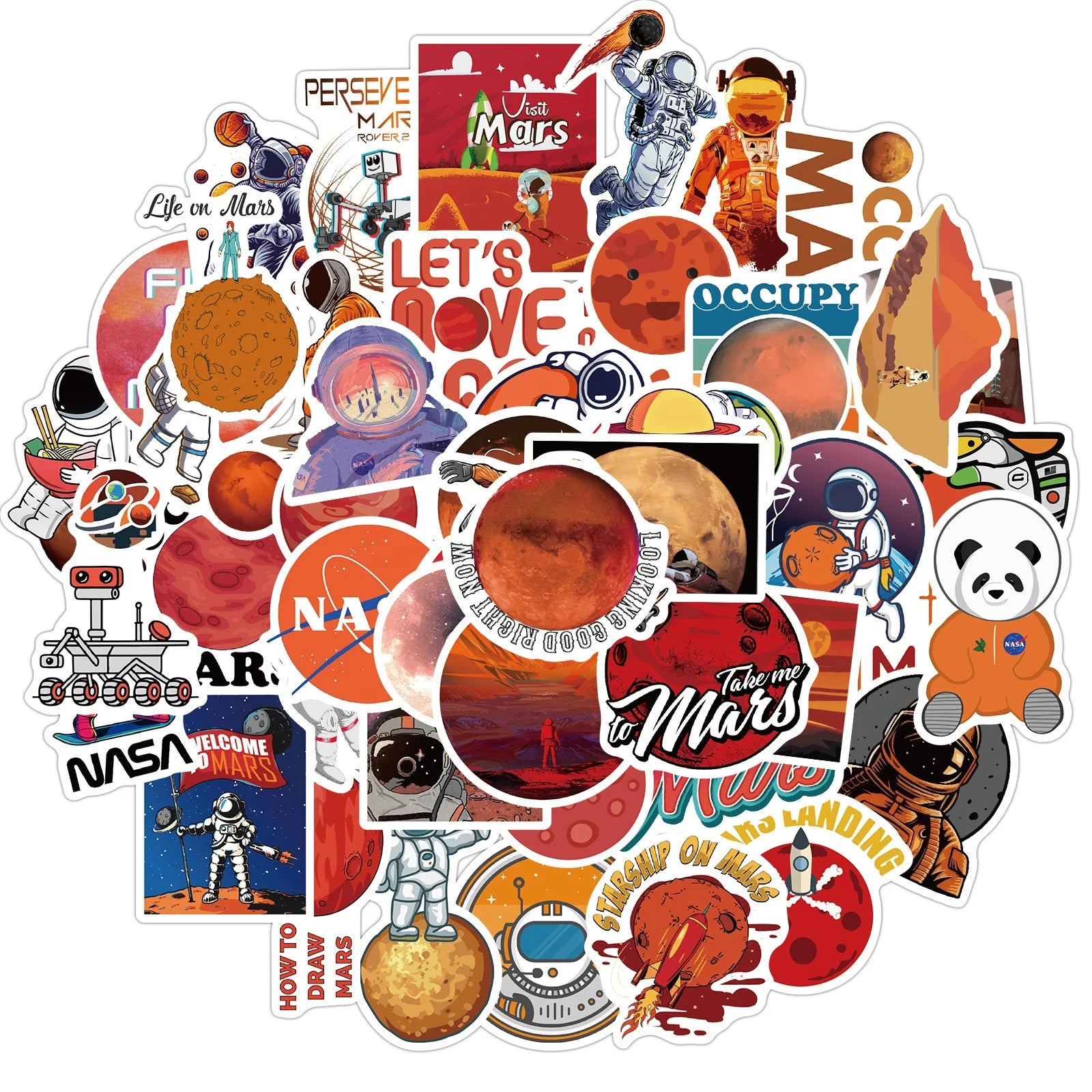 50Pcs Fashion Mars Planet Astronaut Outer Space Graffiti Sticker for Boy Notebook Bottle Luggage Phone Stickers