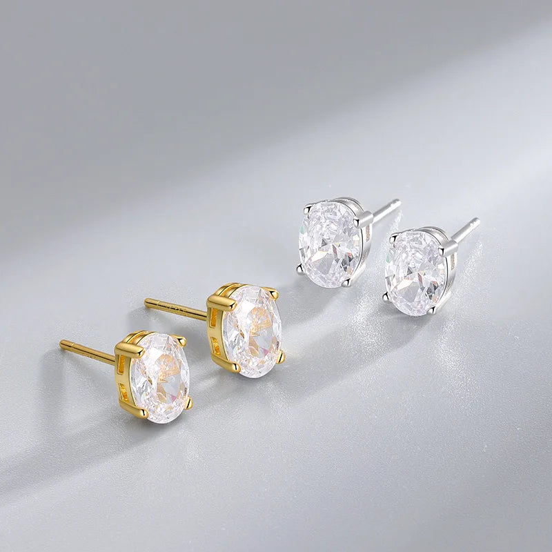 Minimalism S925 Sterling Silver Claw Setting Zircon Oval Stud Earrings for Women Wholesale