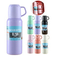 New Style Stainless Steel Tea Bottle 2 Cup Sets Two Cups Vacuum Flask Set With Gift Box Water Bottle With Handle Lid