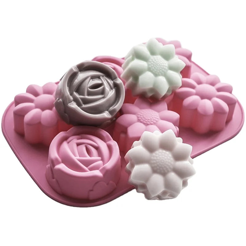 New   Food Grade  Homemade 3 Different Flower Assorted  Cake Chocolate  Mold  6 Cavity Silicone Flower Shape Soap Molds