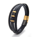 Men Classic Style Multi Layers Braided Stainless Steel Leather Bracelets with Magnetic Buckle