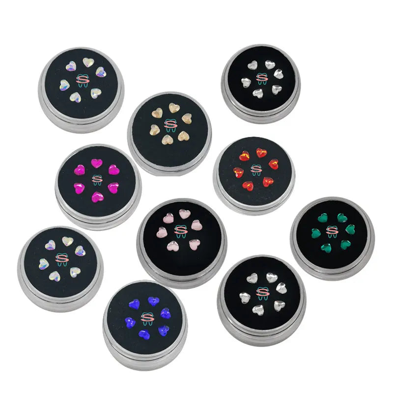 Lead-Free Crystal Heart Shape Dentistry Tooth Jewelry 10 Boxes Multi-Purpose Teeth Whitening Gems with Curing Light Lamp Glue MegaBDM
