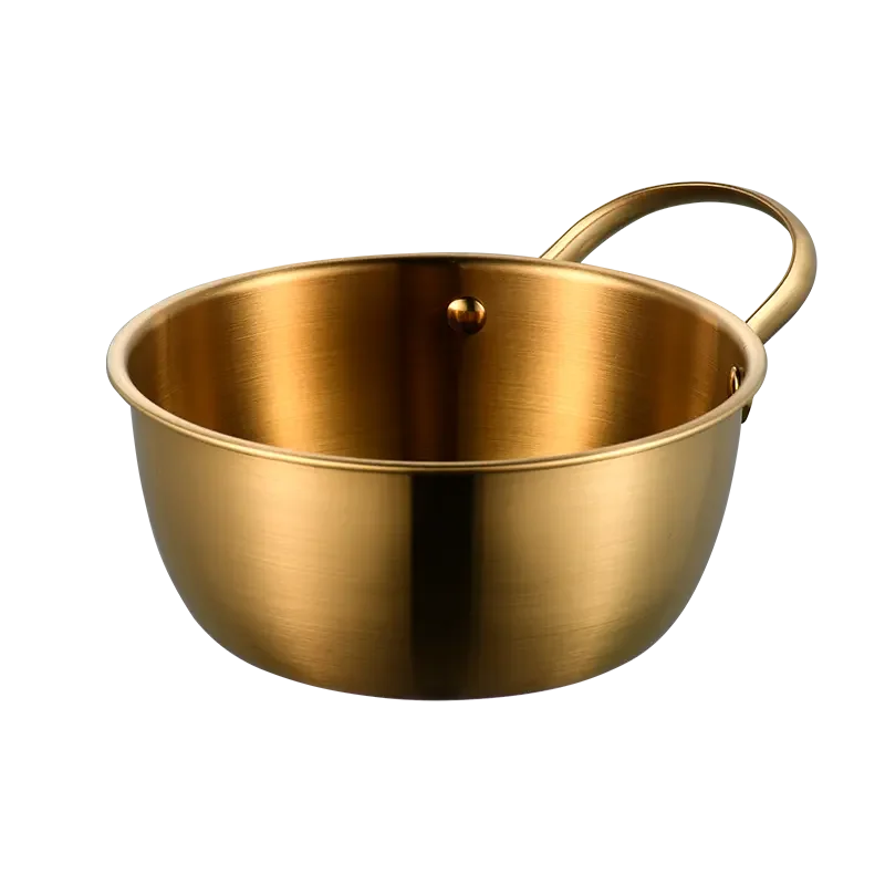 Reusable Deep Stainless Steel  Bibimbap Bowl for Restaurant Mixing Bowls Set Noodle Kimchi Ramen Serving Bowl with Handle