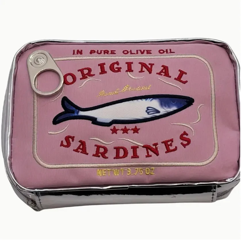 Chic Sardine Pattern Large Capacity Travel Cosmetic Bag - Durable Polyester Non-Waterproof Makeup Organizer with Zipper