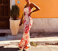 New Style TIE-DYED Ladies Summer Party Dress Fashionable Casual Printed Floor-Length Dress Woven European Plus Size (XL)