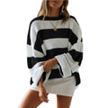 Fashion Casual Striped Sweater Autumn Patchwork Long Sleeve Pullovers Women Loose Knitted Shirts