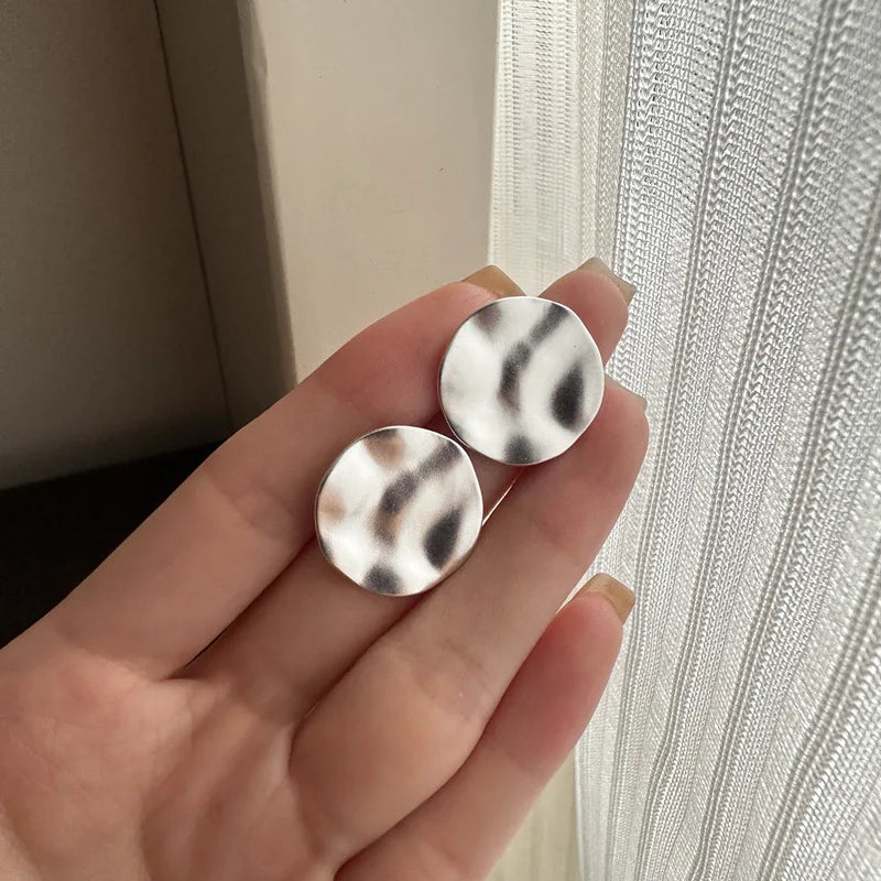 Fashion Vintage 925 Sterling Silver Round Hammered Stud Earrings for Women Gifts Jewelry