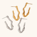 Dingran Factory Wholesale Casting Water Wave V Shape Earrings Tarnish Free Jewelry Gold Plated Hoop Earrings