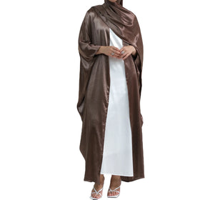 Modest Fashion Shiny Satin Batwing Sleeve Cardigan Open Abaya Hijab Dress Turkey Casual Dress Long Kaftan Robe