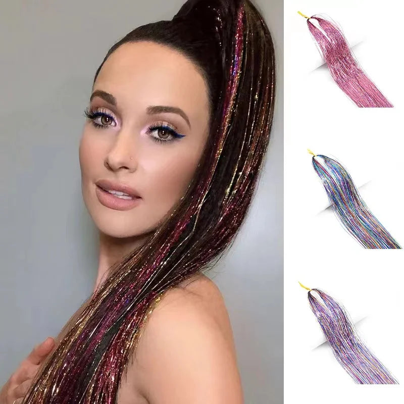 SHAROPUL Easy-to-Use Hair Tinsel Kit with Tools and Instructions Straight Glitter Tinsel Hair Extensions for Women and Girls