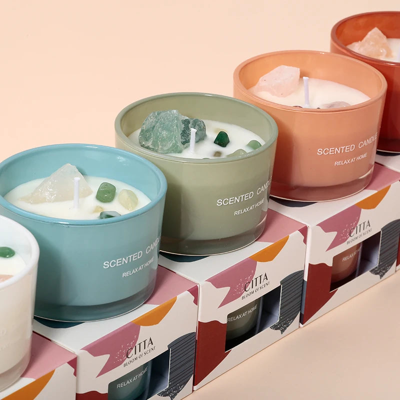AIKUN Luxury Home Fragrance Scented Soy Wax Aromatherapy Bougie Kerze Gemstone Healing Crystal Candles